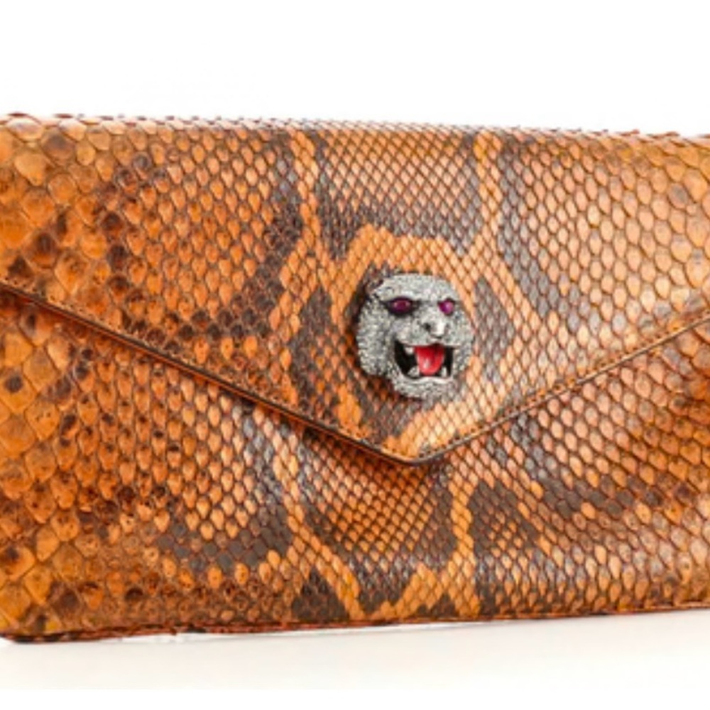 Gucci Thiara Python Clutch With Tiger Head Embell… - image 1